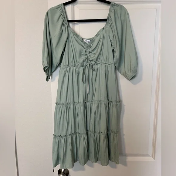 flowy sage dress Calissa One Shoulder Pleated Midi Dress Sage– Selfie Leslie main image 0